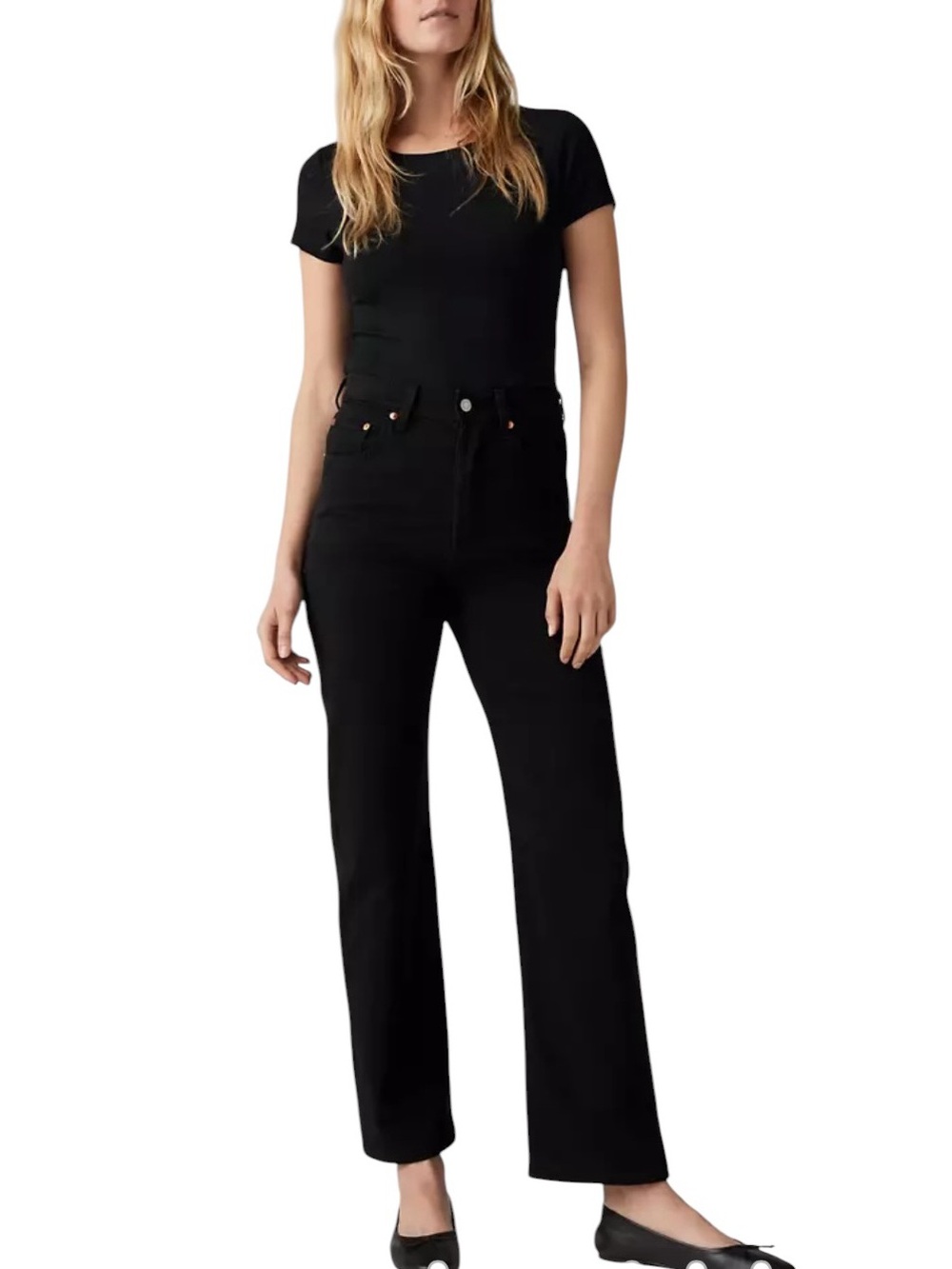 Levi’s Ribcage Straight button fly black jeans size 26 excellent condition - Picture 2 of 15